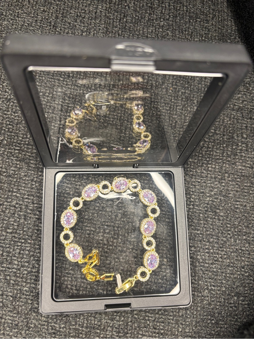 Gold Bracelet with Pink Crystal Ovals - Picture 4 of 4
